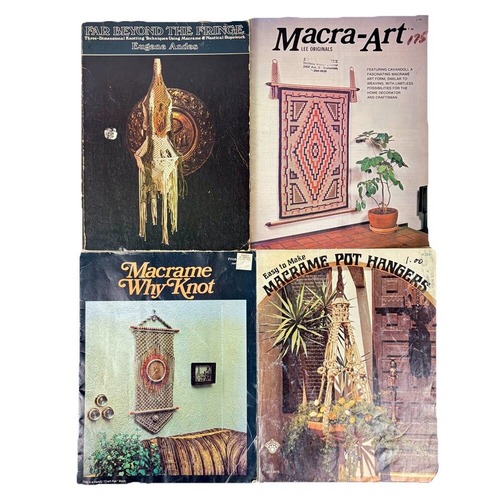 VTG Macrame Pattern Book Plant Holder Knotting Wall Hanging Lampshade Lot of 4